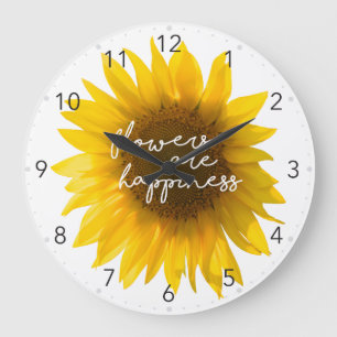 Sunflower quote "flowers are happiness" large clock