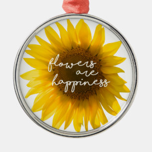 Sunflower quote "flowers are happiness" metal tree decoration