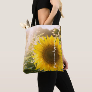 Sunflower quote "flowers are happiness" tote bag
