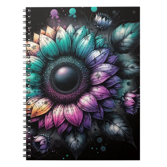 Sunflower Rainbow Splash Spiral Photo Notebook (Front)