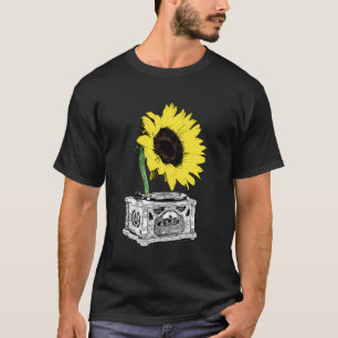 Sunflower Record Player Tee Stylish Vintage Lover 