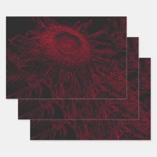 Sunflower Red Black Floral Art Decoupage Wrapping Paper Sheet