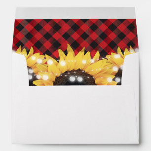 Sunflower Red Buffalo Plaid Wedding Envelope