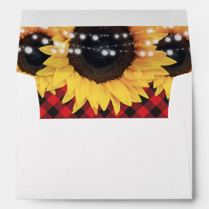 Sunflower Red Buffalo Plaid Wedding Envelope