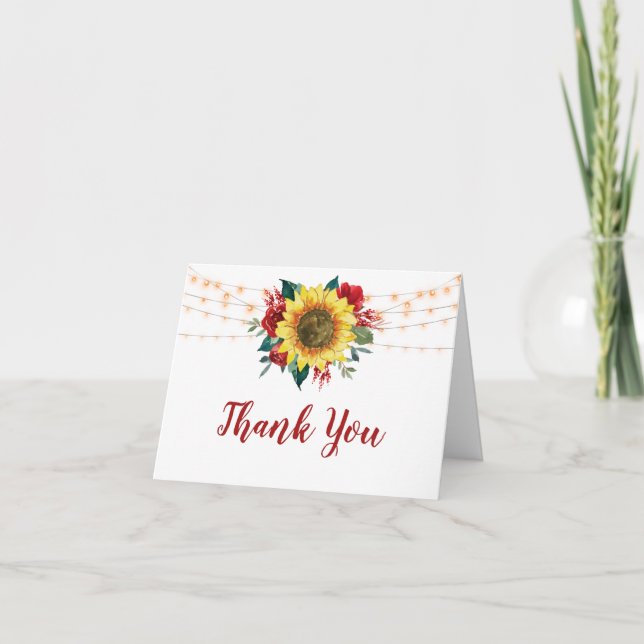 Sunflower Red Floral Bridal Shower Thank You Card (Front)