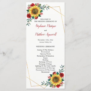 Sunflower Red Floral Geometric Wedding Programme