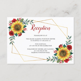 Sunflower Red Floral Geometric Wedding Reception Enclosure Card