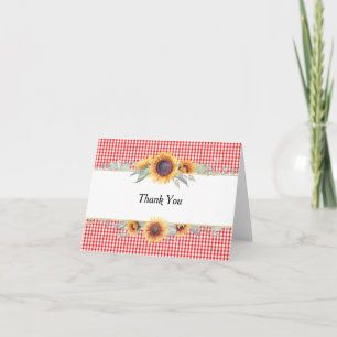 Sunflower Red Gingham Folded Thank You Card