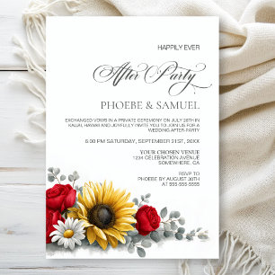 Sunflower Red Rose Floral Wedding After Party Invitation