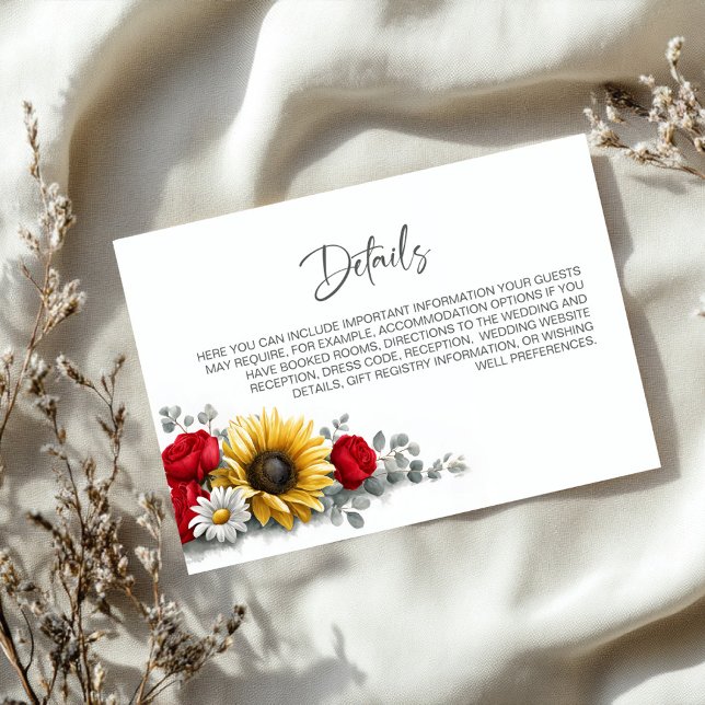 Sunflower Red Rose Floral Wedding Details Enclosure Card (Creator Uploaded)