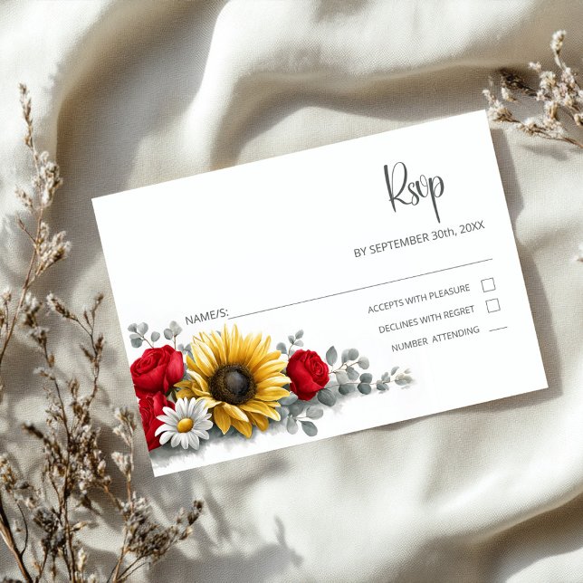 Sunflower Red Rose Floral Wedding RSVP (Creator Uploaded)