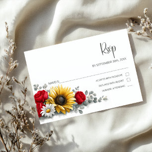 Sunflower Red Rose Floral Wedding RSVP Card