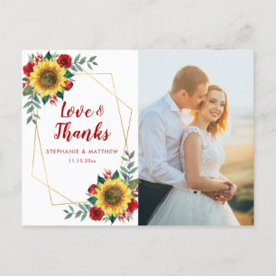 Sunflower Red Rose Geometric Photo Thank You Postcard
