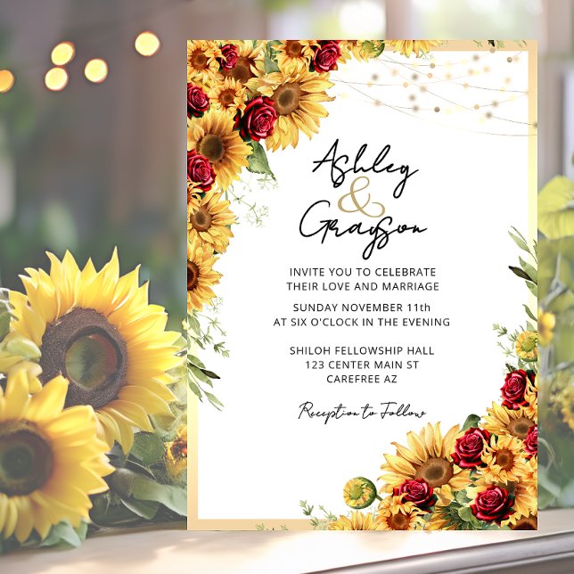 Sunflower Red Roses Wedding Invitation (Creator Uploaded)