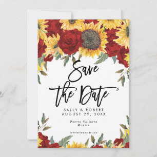 sunflower red roses wedding save the date card