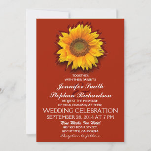 sunflower red wedding invitations