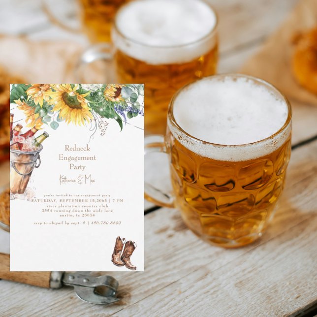 Sunflower Redneck Boots Bucket of Beer Engagement Invitation (Creator Uploaded)