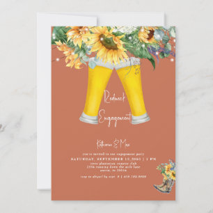 Sunflower Redneck Boots Terracotta Engagement  Invitation