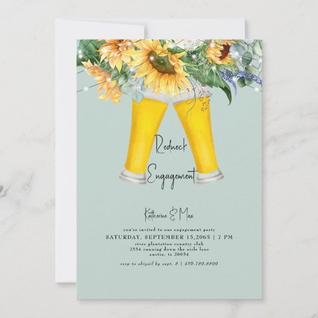 Sunflower Redneck Turquoise Engagement Party  Invitation (Front)