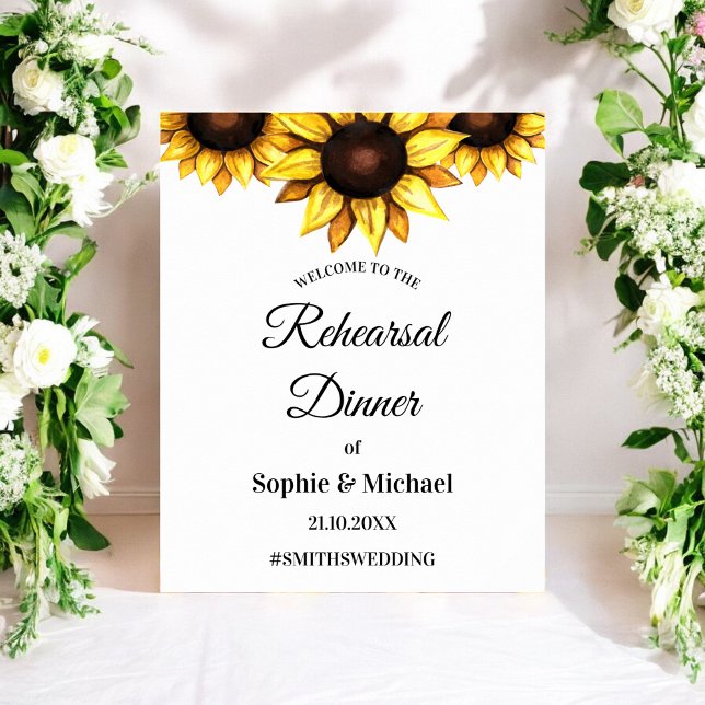 Sunflower Rehearsal Dinner Wedding White Yellow Poster (Creator Uploaded)