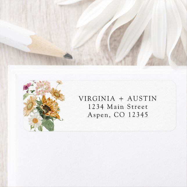 Sunflower Return Address Label (Elegant Sunflower Wildflower Return Address Label by Painted Paperie
)