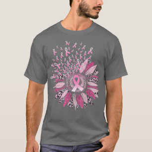 Sunflower Ribbon Leopard Pink Breast Cancer Awaren T-Shirt