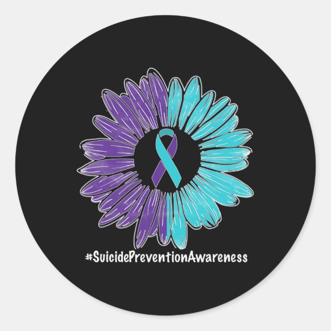 Sunflower Ribbon Suicide Prevention Awareness  Classic Round Sticker (Front)