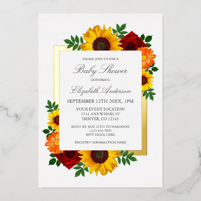 Sunflower Rose Autumn Floral Baby Shower (Front)