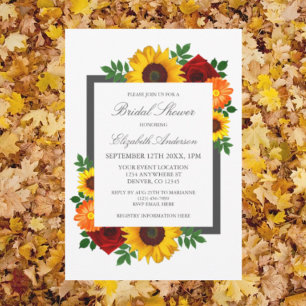 Sunflower Rose Autumn Floral Bridal Shower Invitation