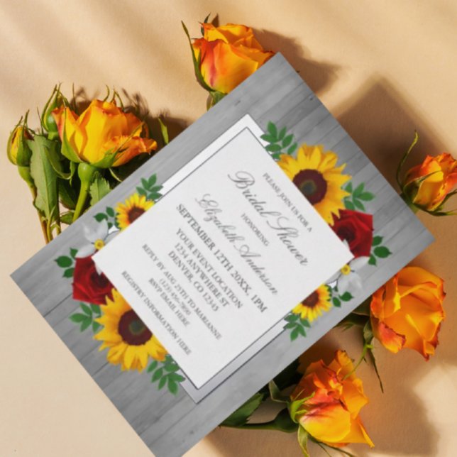 Sunflower Rose Autumn Floral Wood Bridal Shower (Creator Uploaded)