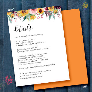 Sunflower Rose Burgundy Rustic Wedding Details Enclosure Card