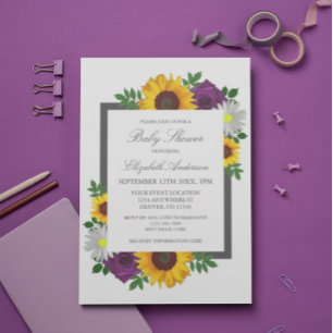 Sunflower Rose Daisy Autumn Floral Baby Shower Invitation