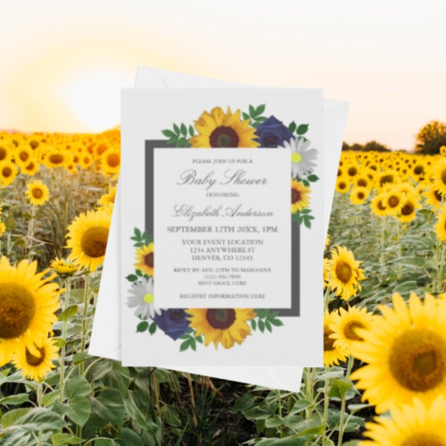 Sunflower Rose Daisy Autumn Floral Baby Shower Invitation (Creator Uploaded)