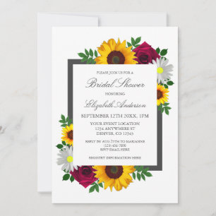 Sunflower Rose Daisy Autumn Floral Bridal Shower Invitation