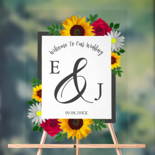Sunflower Rose Daisy Autumn Floral Wedding Acrylic Sign