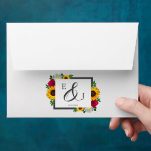 Sunflower Rose Daisy Autumn Floral Wedding Envelope