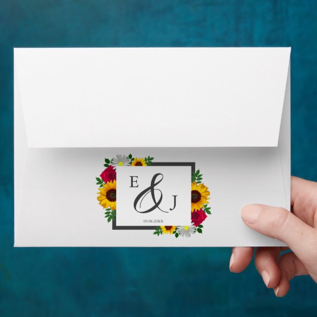 Sunflower Rose Daisy Autumn Floral Wedding Envelope (Hand)