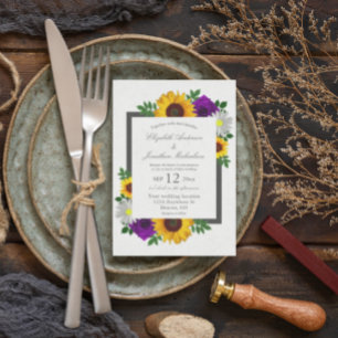Sunflower Rose Daisy Autumn Floral Wedding Invitation