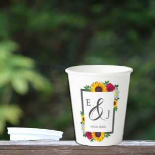 Sunflower Rose Daisy Autumn Floral Wedding Paper Cups