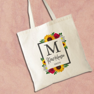 Sunflower Rose Daisy Autumn Floral Wedding Party Tote Bag