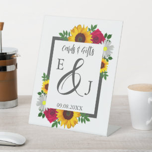 Sunflower Rose Daisy Autumn Floral Wedding Pedestal Sign