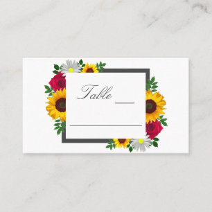 Sunflower Rose Daisy Autumn Floral Wedding Place Card