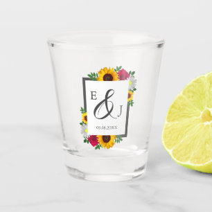 Sunflower Rose Daisy Autumn Floral Wedding Shot Glass