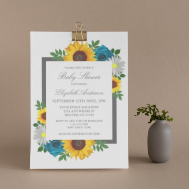 Sunflower Rose Daisy Floral Baby Shower Invitation (Creator Uploaded)