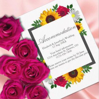 Sunflower Rose Daisy Floral Wedding Accommodation Enclosure Card
