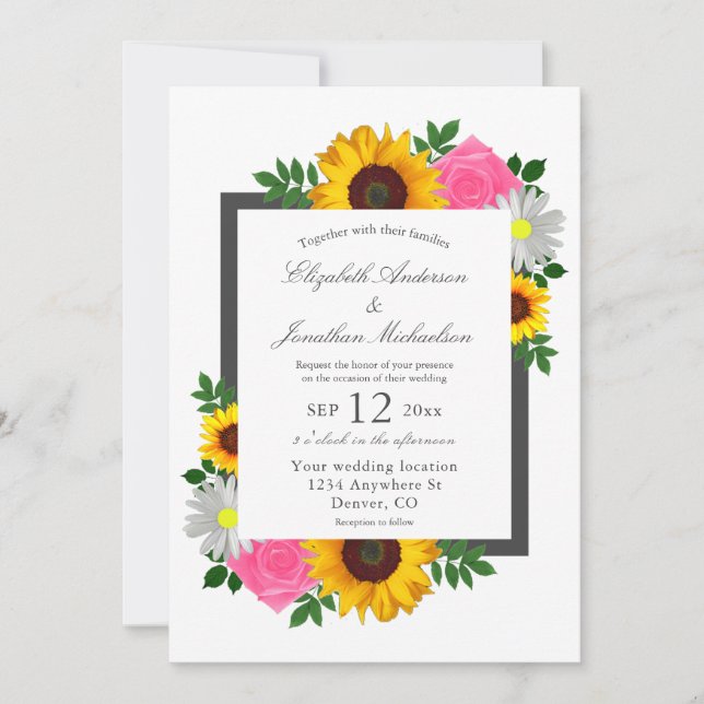Sunflower Rose Daisy Floral Wedding Invitation (Front)