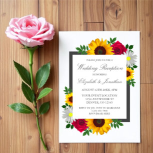 Sunflower Rose Daisy Floral Wedding Reception Invitation