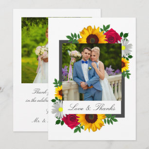Sunflower Rose Daisy Floral Wedding Thank You Card