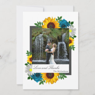 Sunflower Rose Daisy Floral Wedding Thank You Card