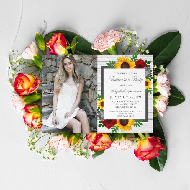 Sunflower Rose Floral Graduation Party Invitation (Creator Uploaded)